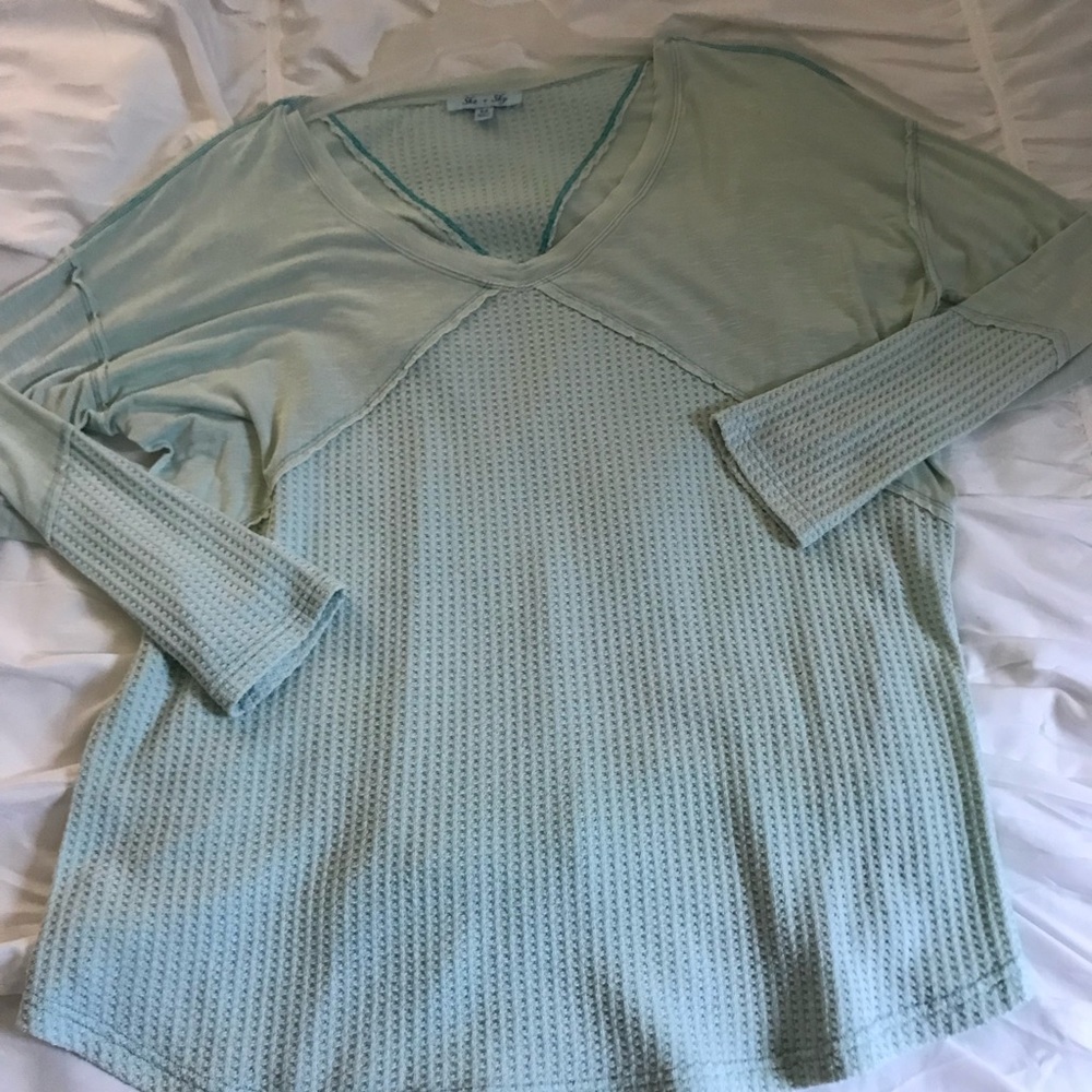 Long Sleeve Waffle Shirt-Teal Colored